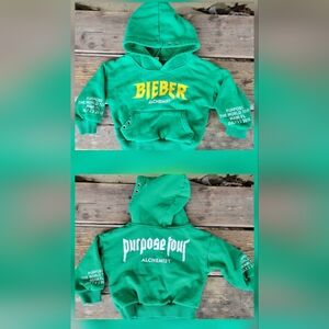 JUSTIN BIEBER SZ 90 / 18-24M VGUC GREEN 💚 PURPOSE TOUR double sided SWEATSHIRT